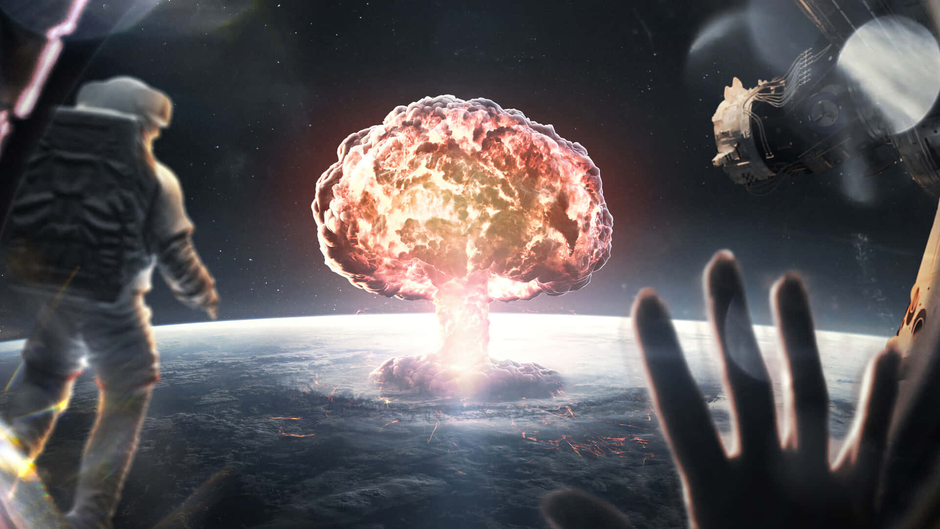 Astronaut_ Viewing_ Earth_ Nuclear_ Explosion Background