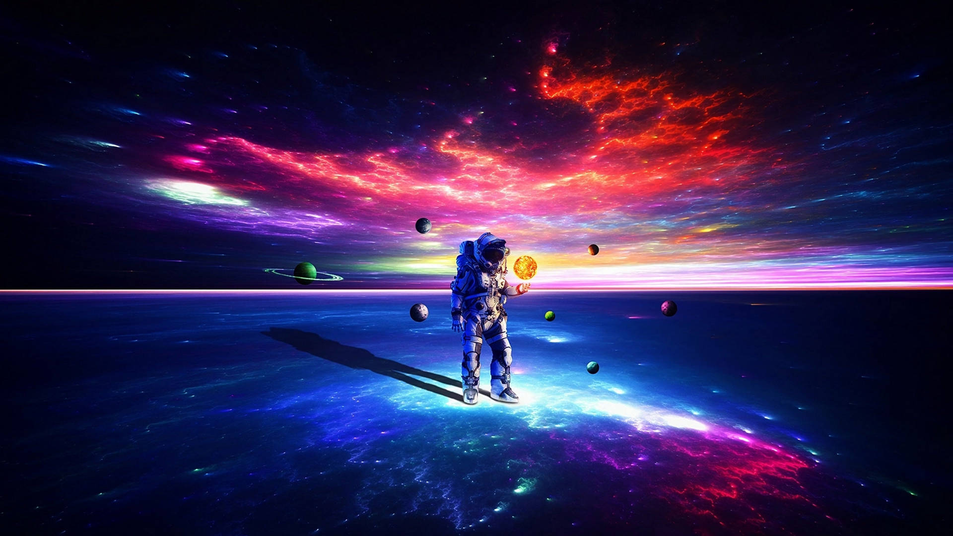 Astronaut Walking On Neon Planet