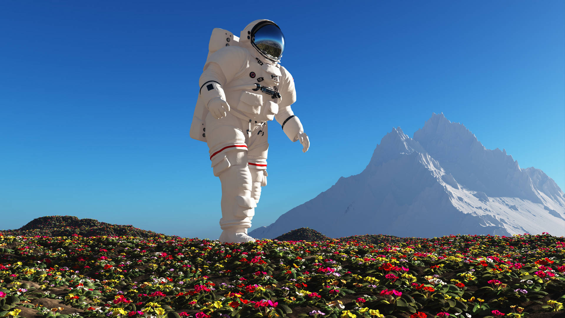 Astronaut Walking On Roses