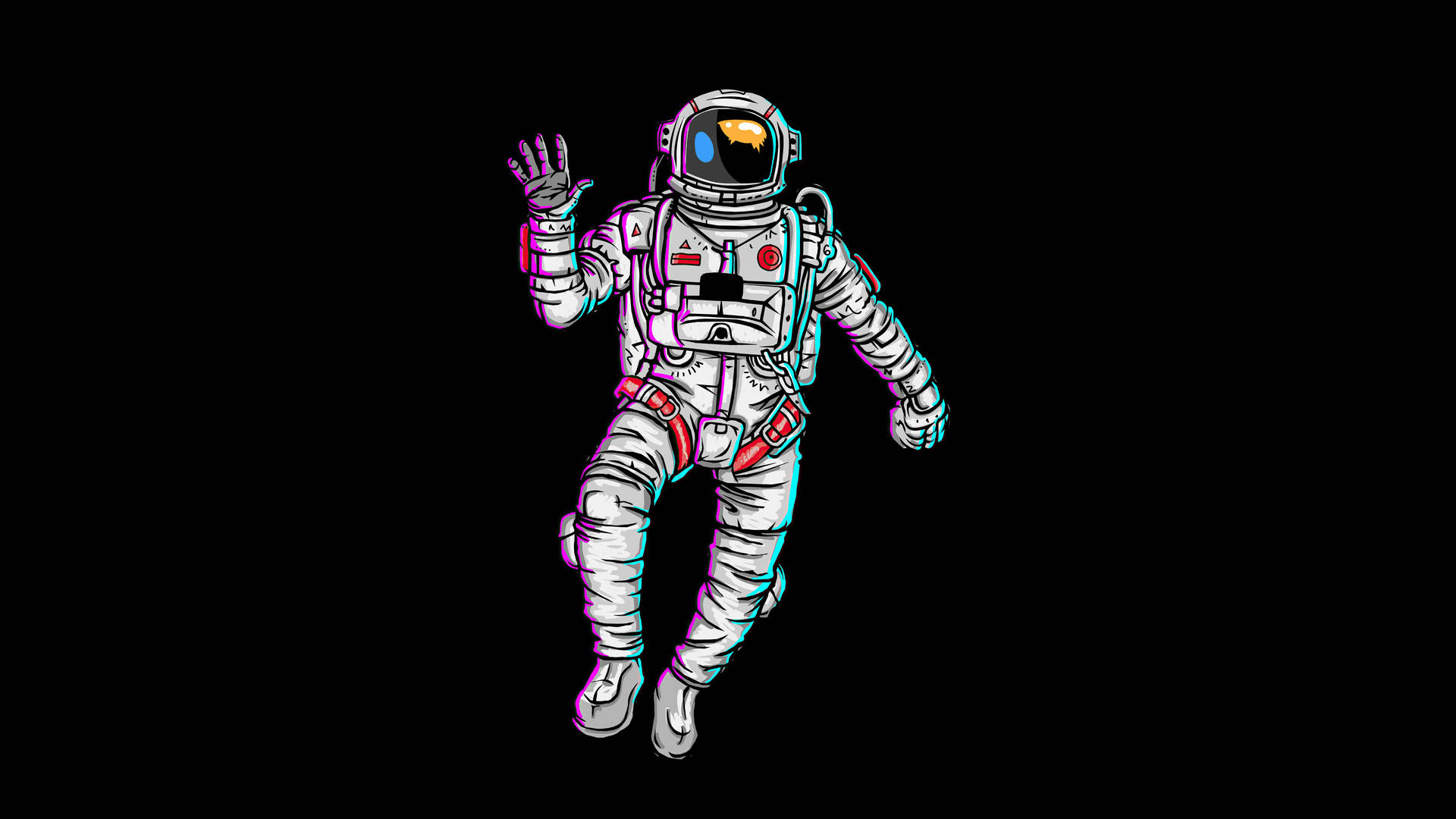 Astronaut Waving Hand Retro Glitch Aesthetic Background