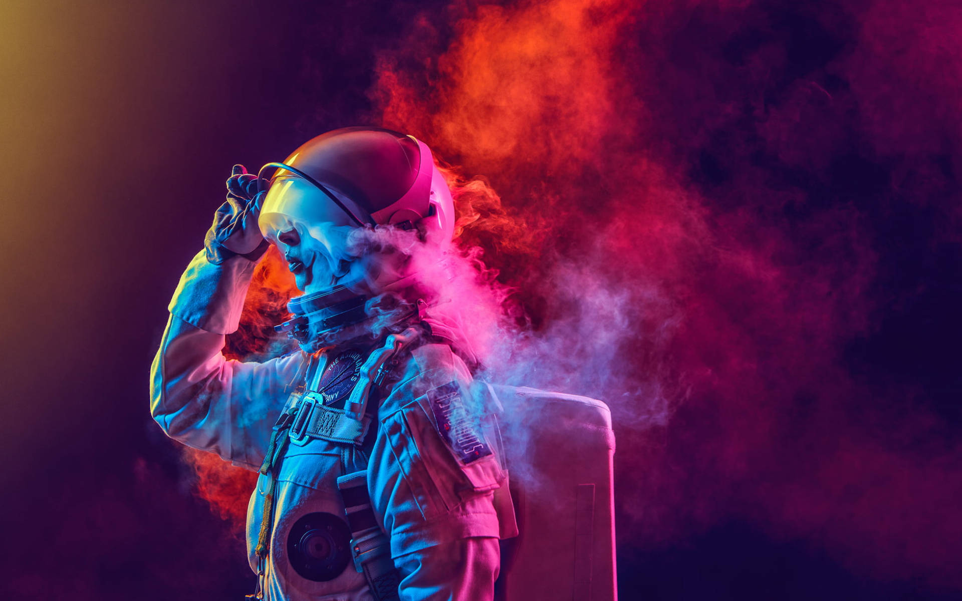 Astronaut With Smoke Neon Aesthetic Background