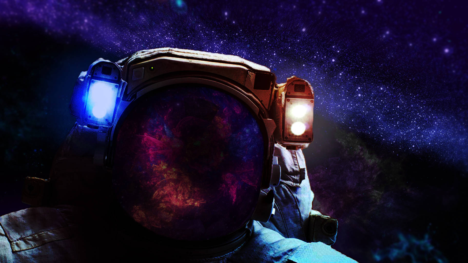 Astronaut With Vintage Space Suit Helmet Background