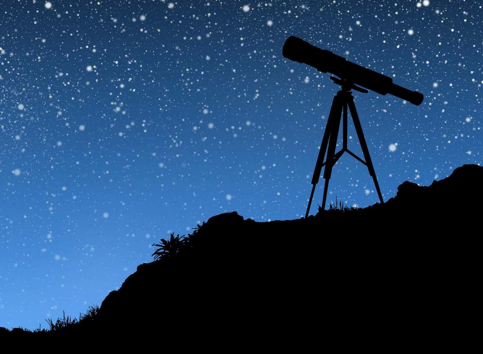 Astronomy Telescope Silhouette On Night Sky Background