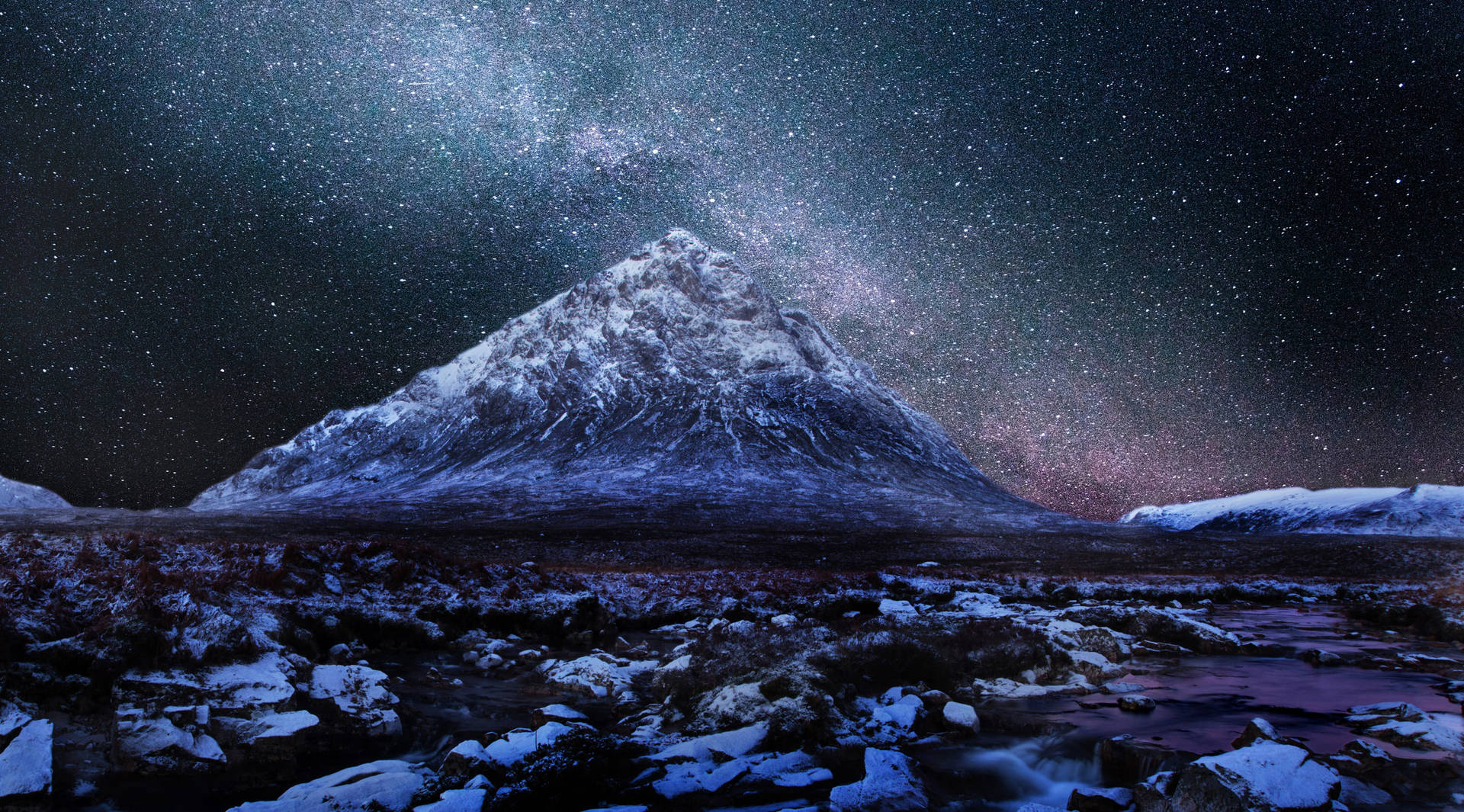 Astrophotography Snow Mountain View Background