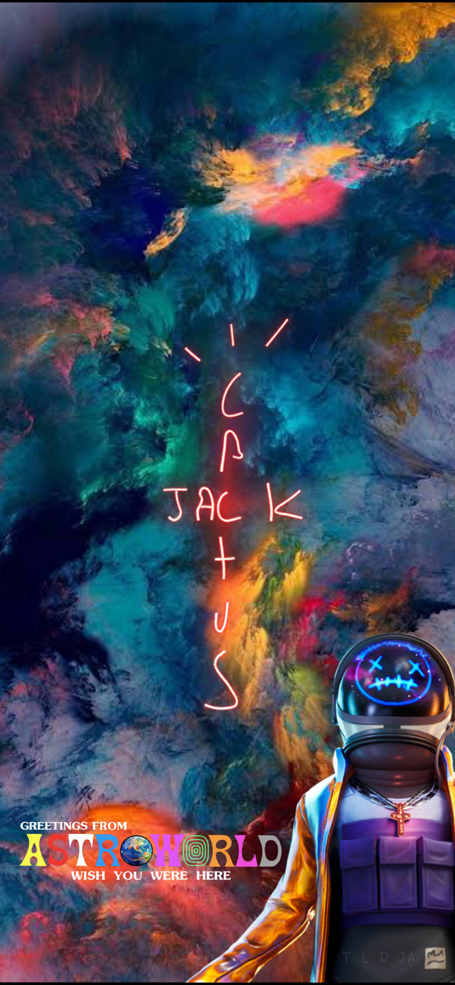 Astroworld Iphone Jack Cactus Colorful Smoke Background