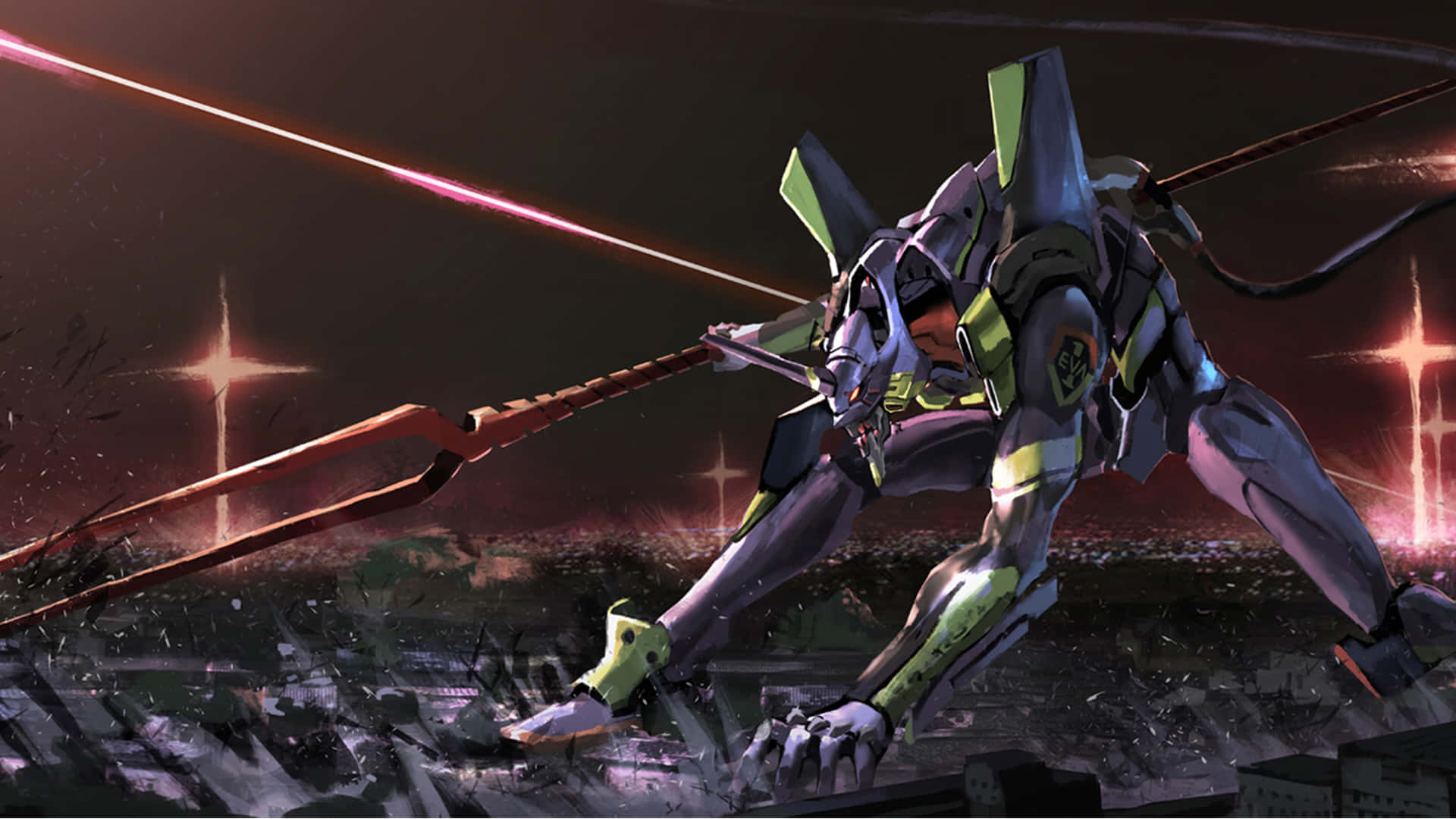 Asuka On The Battlefield Of Evangelion Manga Background