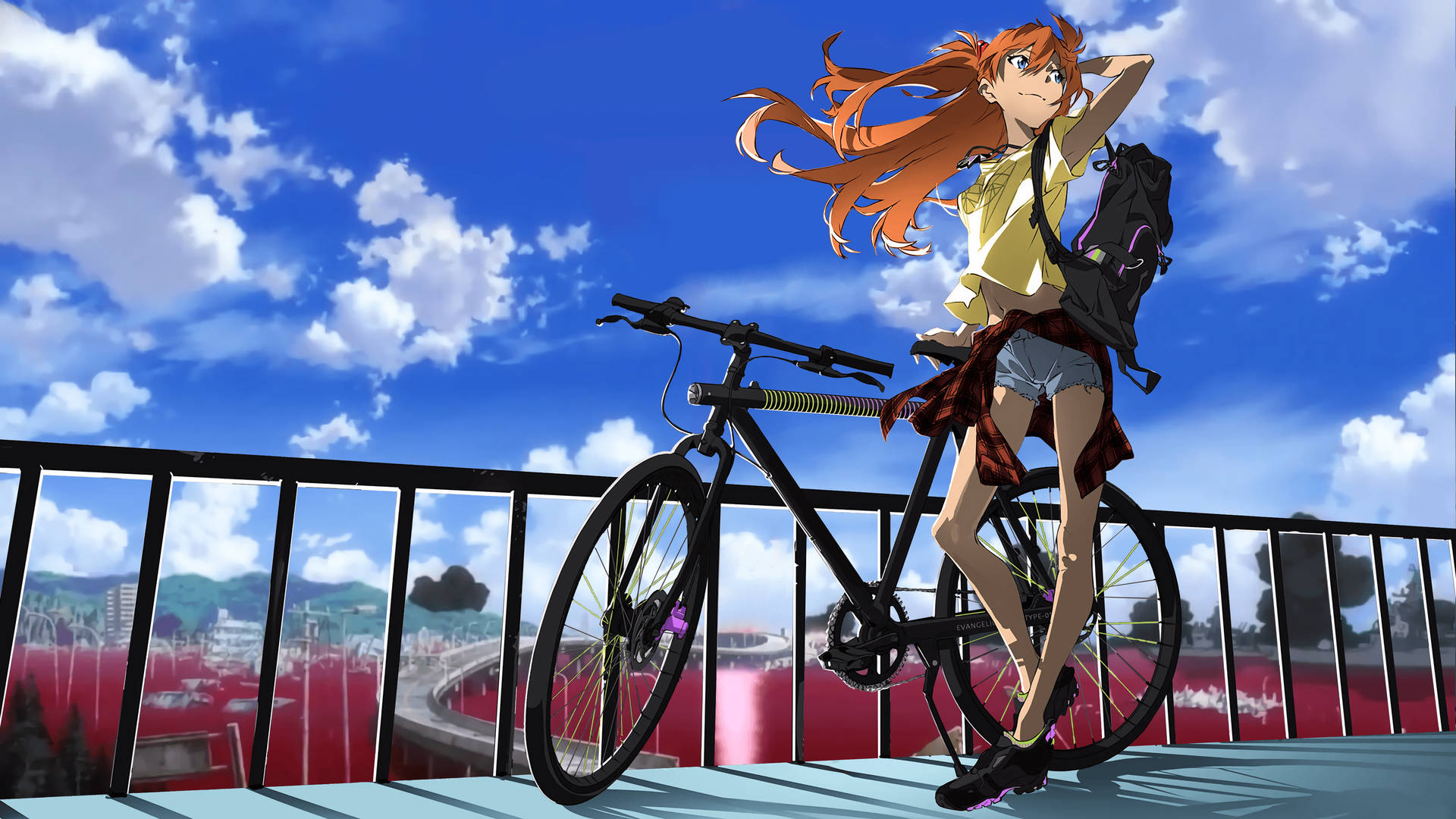 Asuka Sohryu Bicycle Neon Genesis Evangelion Background