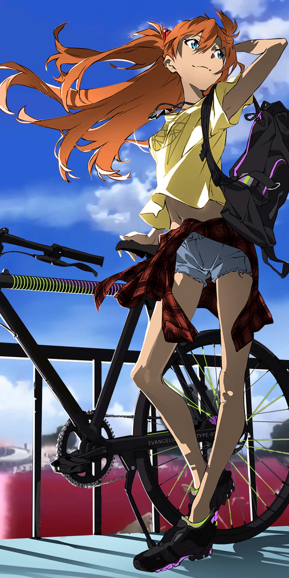Asuka Soryu Bike Neon Genesis Evangelion Iphone Background