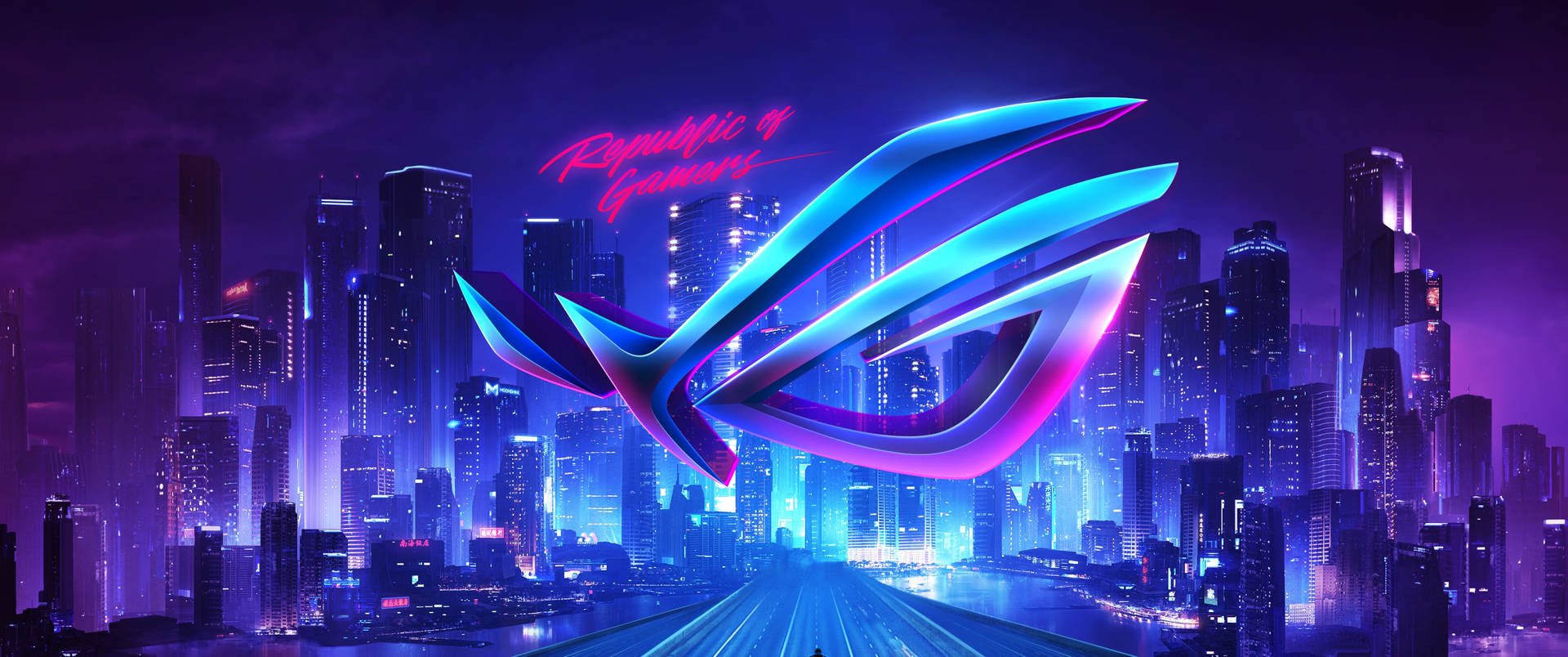 Asus Rog Logo In Neon Lights Background