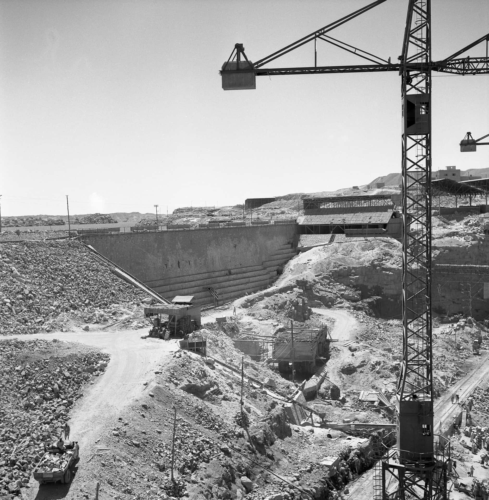 Aswan High Dam Construction Old Background