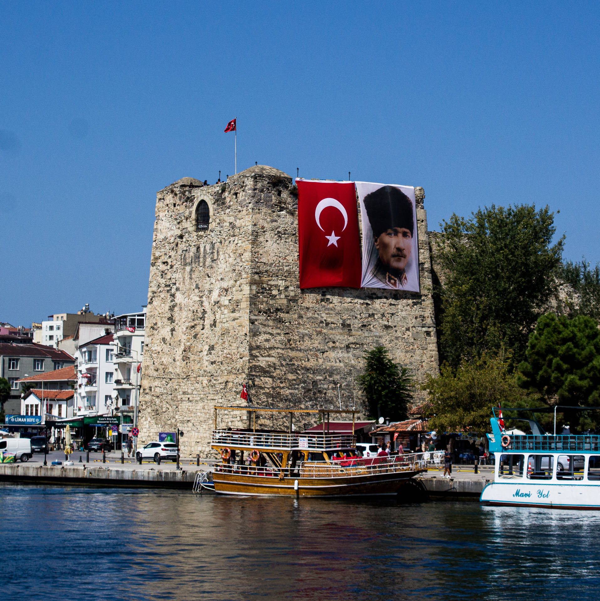 Ataturk Banner On Sinop Fortress Background