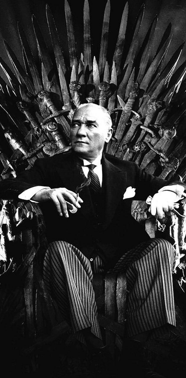 Ataturk Sitting On Iron Throne Background