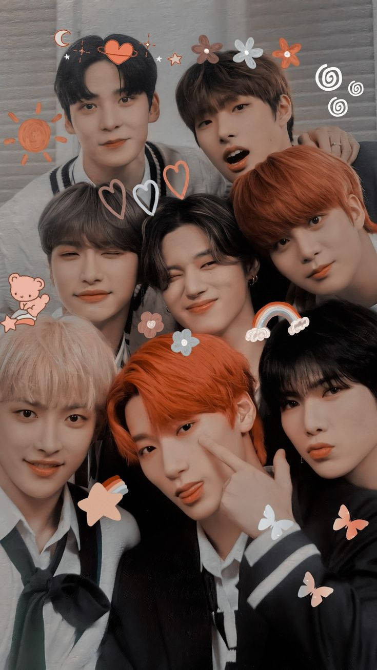 Ateez With Stickers Background