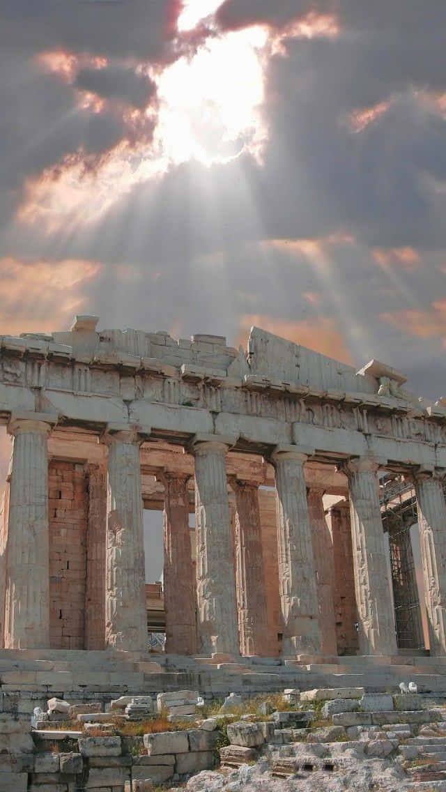 Athenian Acropolis Basking In Light Rays Background