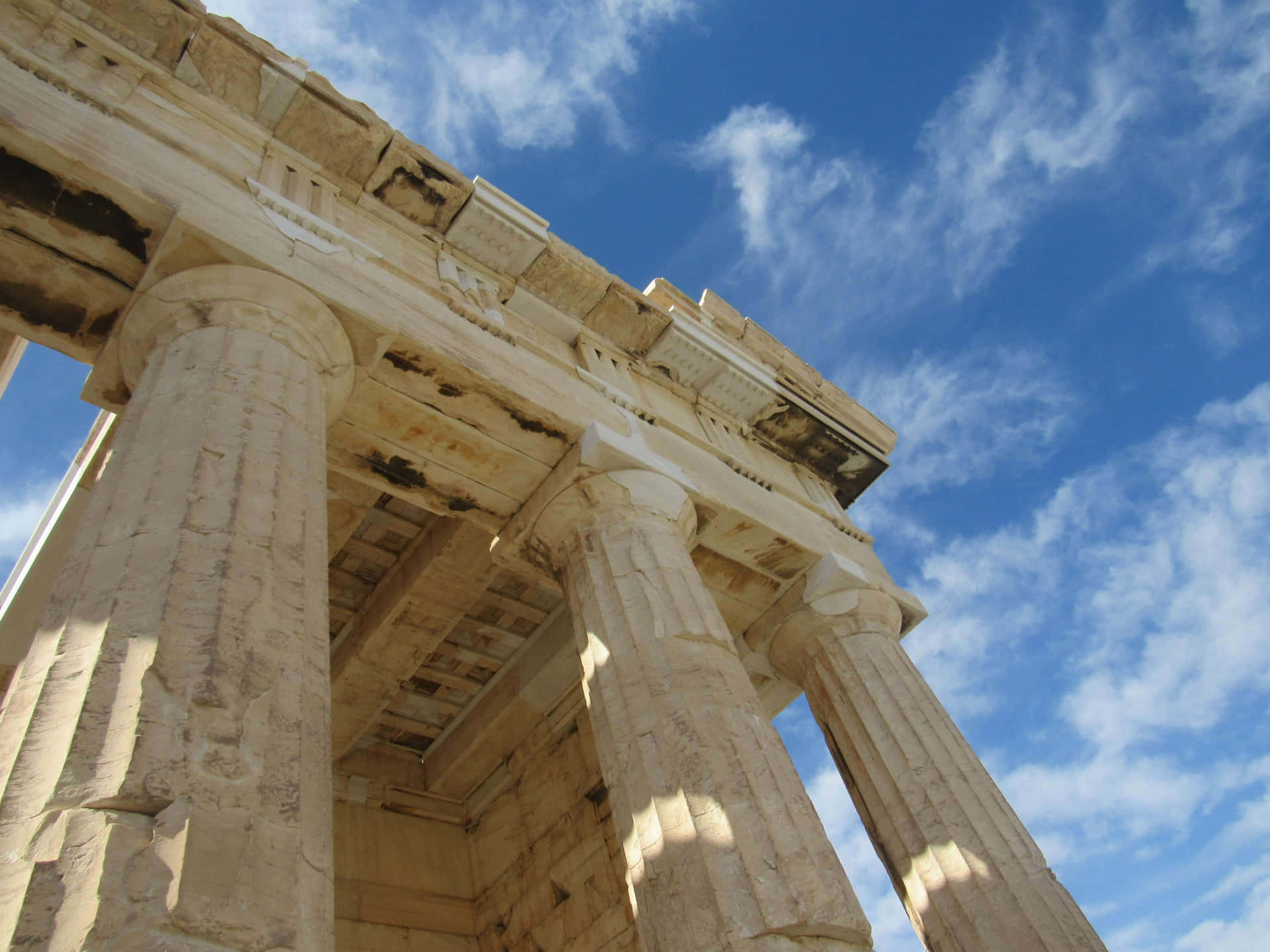 Athenian Acropolis Columns And Bracing Background