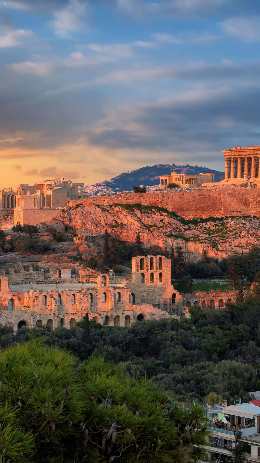 Athenian Acropolis On A Fair Weather Day Background