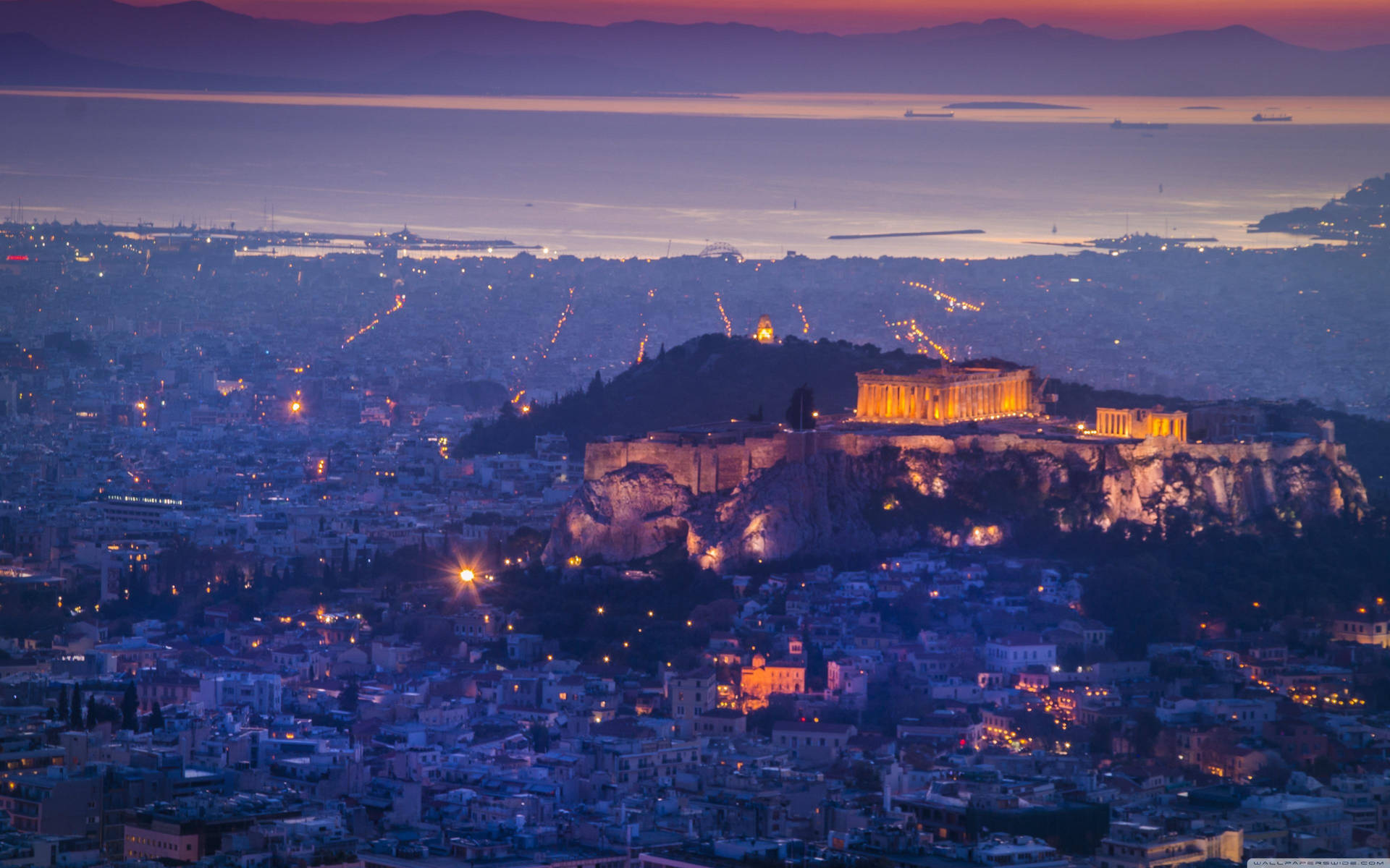 Athens Acropolis In Sunset Background