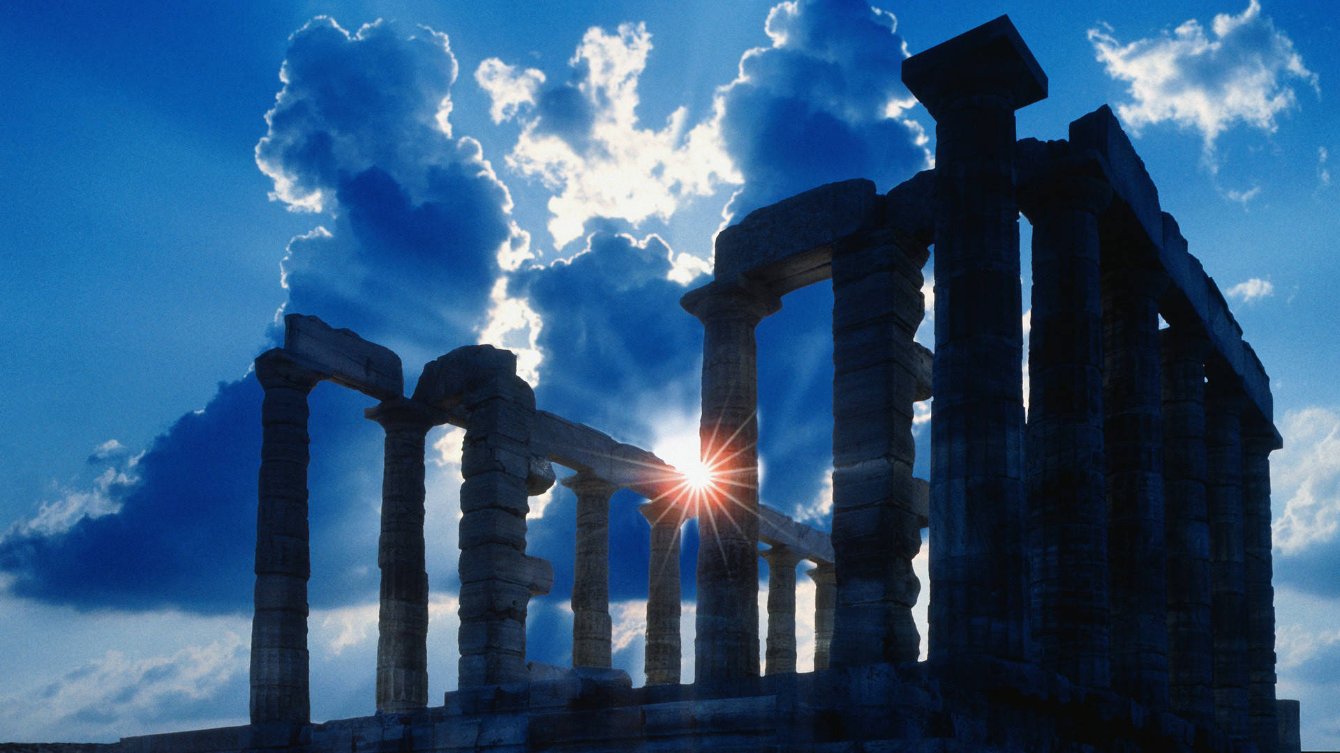 Athens Ancient Temple Silhouette Background