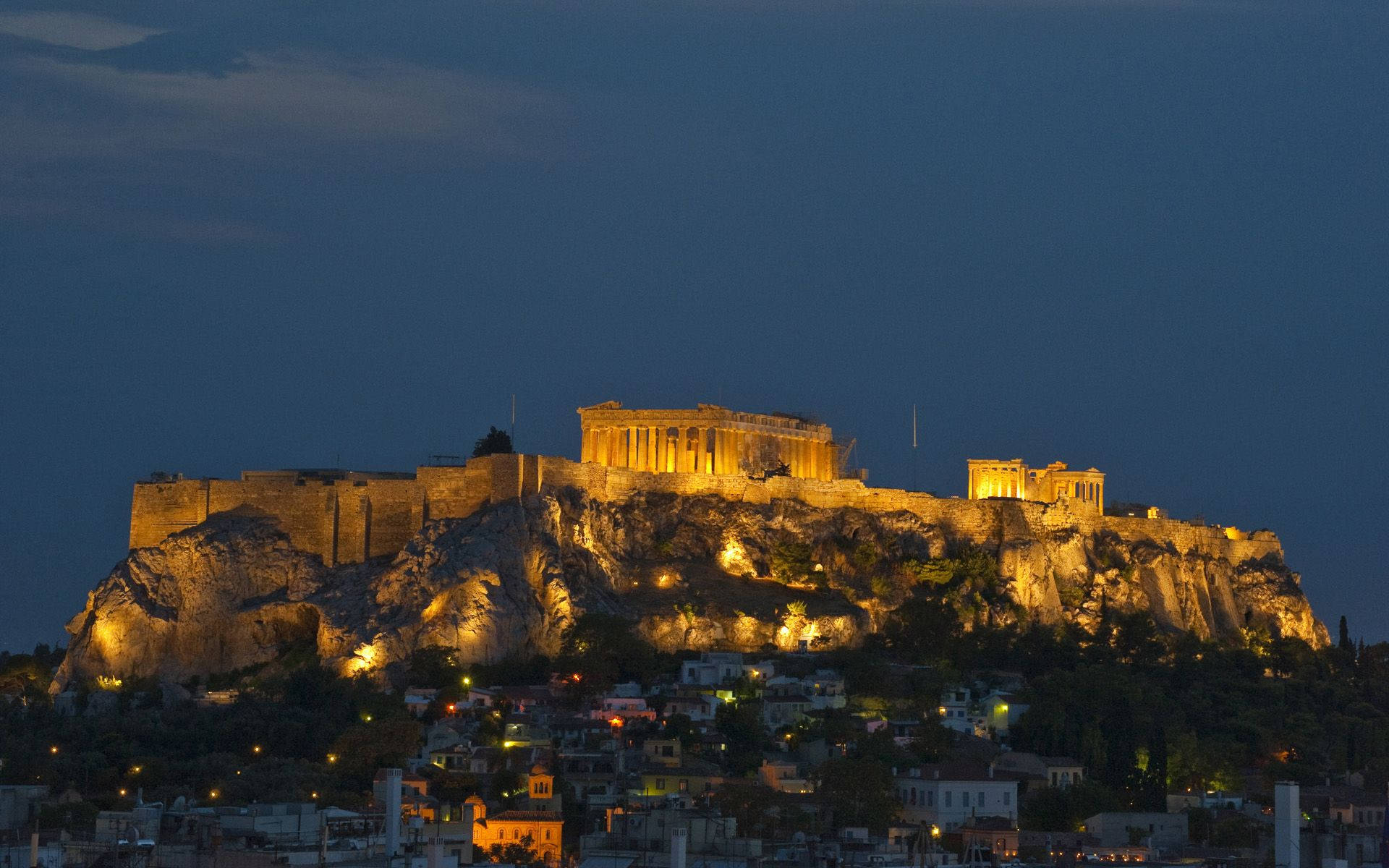 Athens Rocky Hilltop Ruins Background