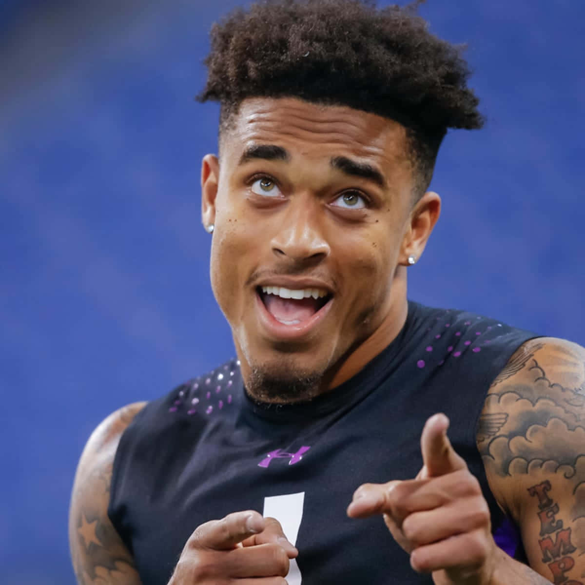 Athlete Pointing Smile Portrait Background