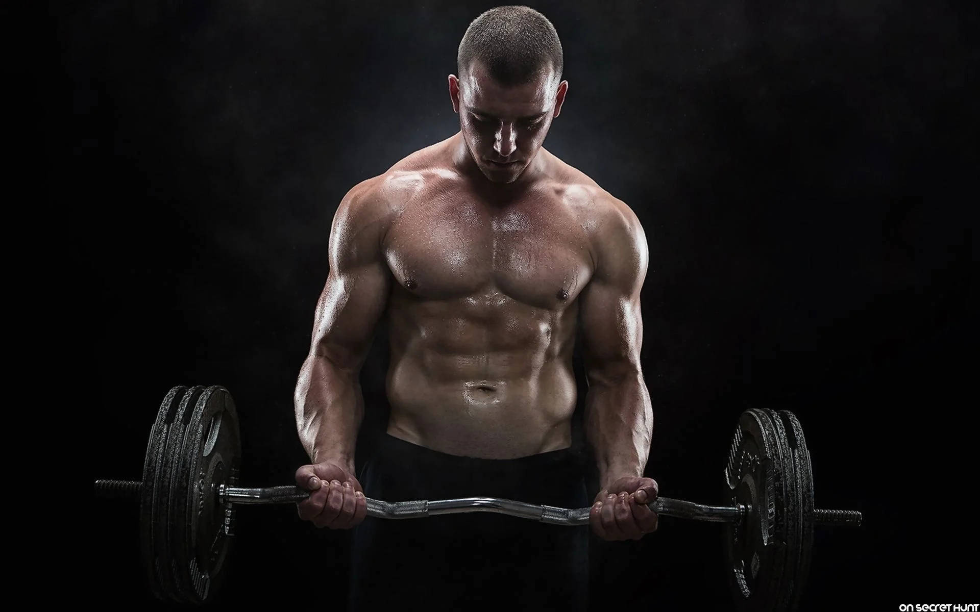 Athletic Man With Barbell Background