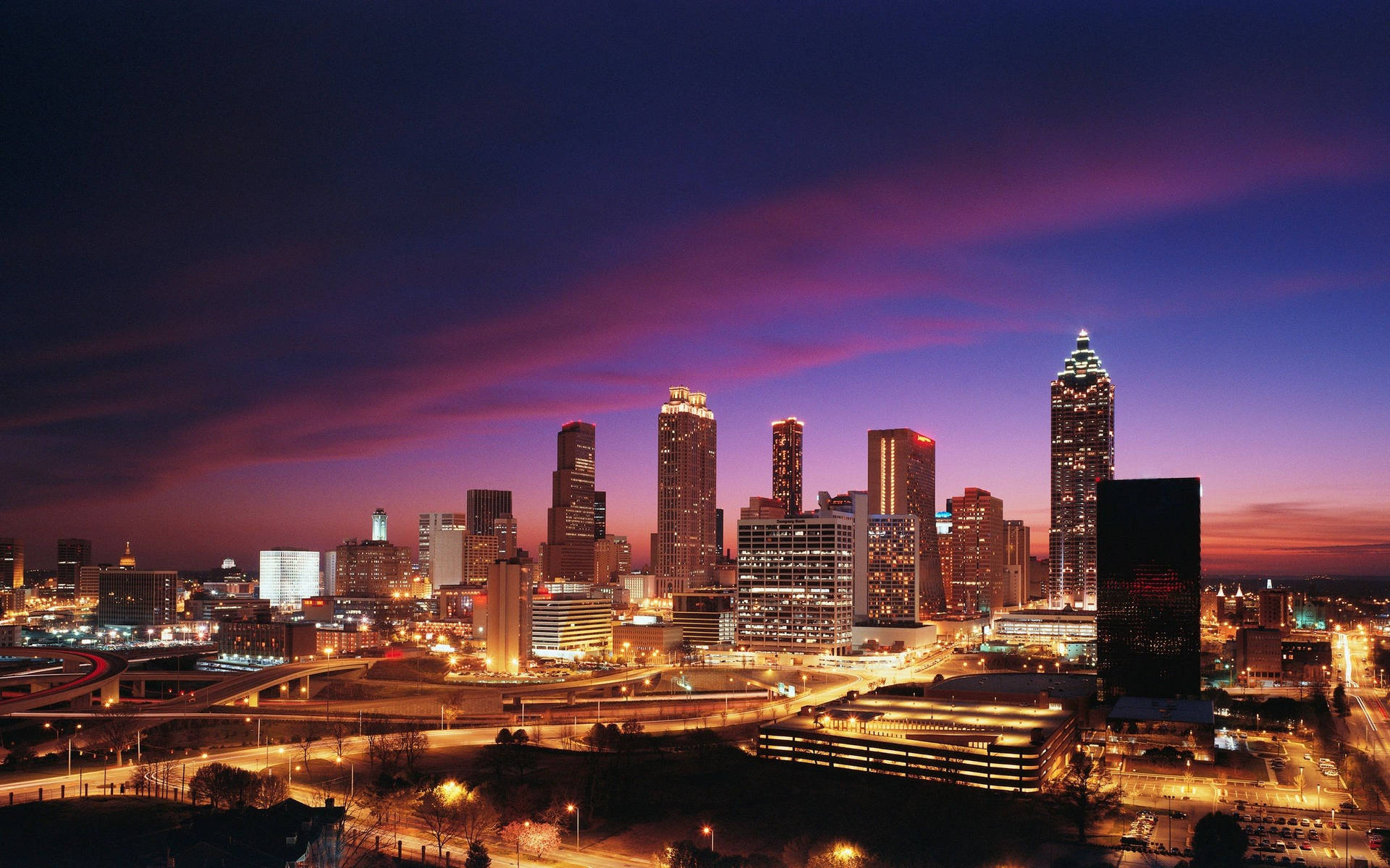 Atlanta City Skyview At Night Background