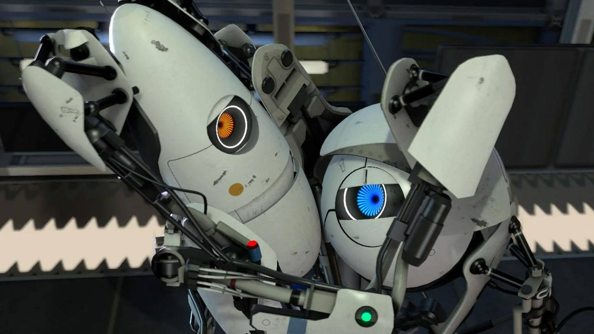 Atlas And P-body Hugging Portal 2 Dual Screen Background