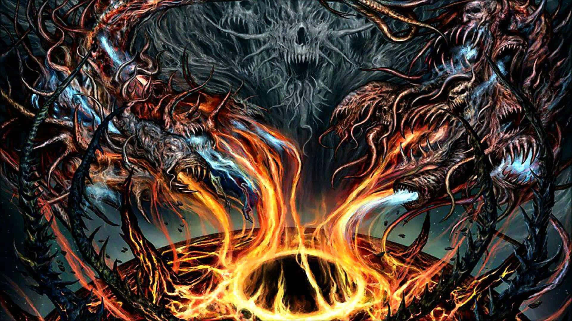 Atrocious Dragons Blowing Fire Background