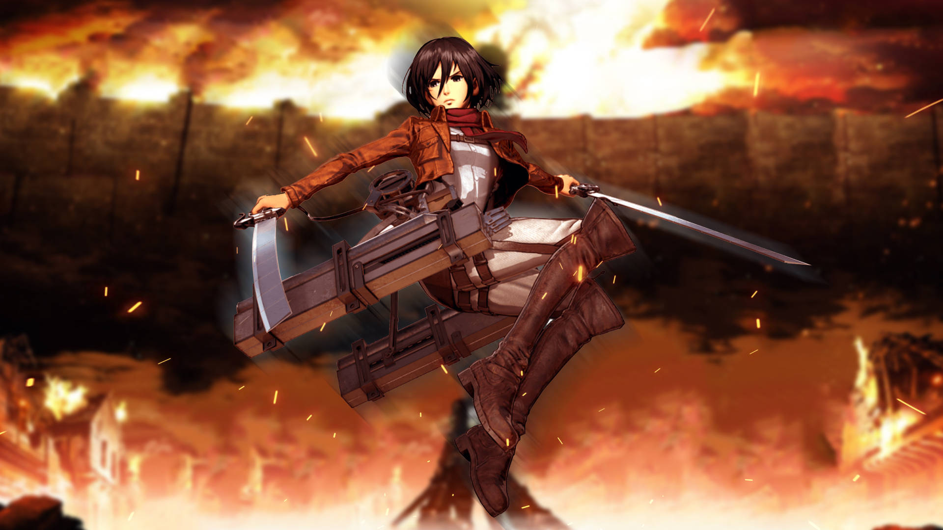 Attack On Titan 4k Fiery Mikasa Background