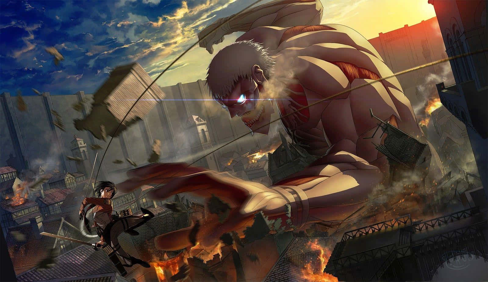 Attack On Titan Anime Destroying Town