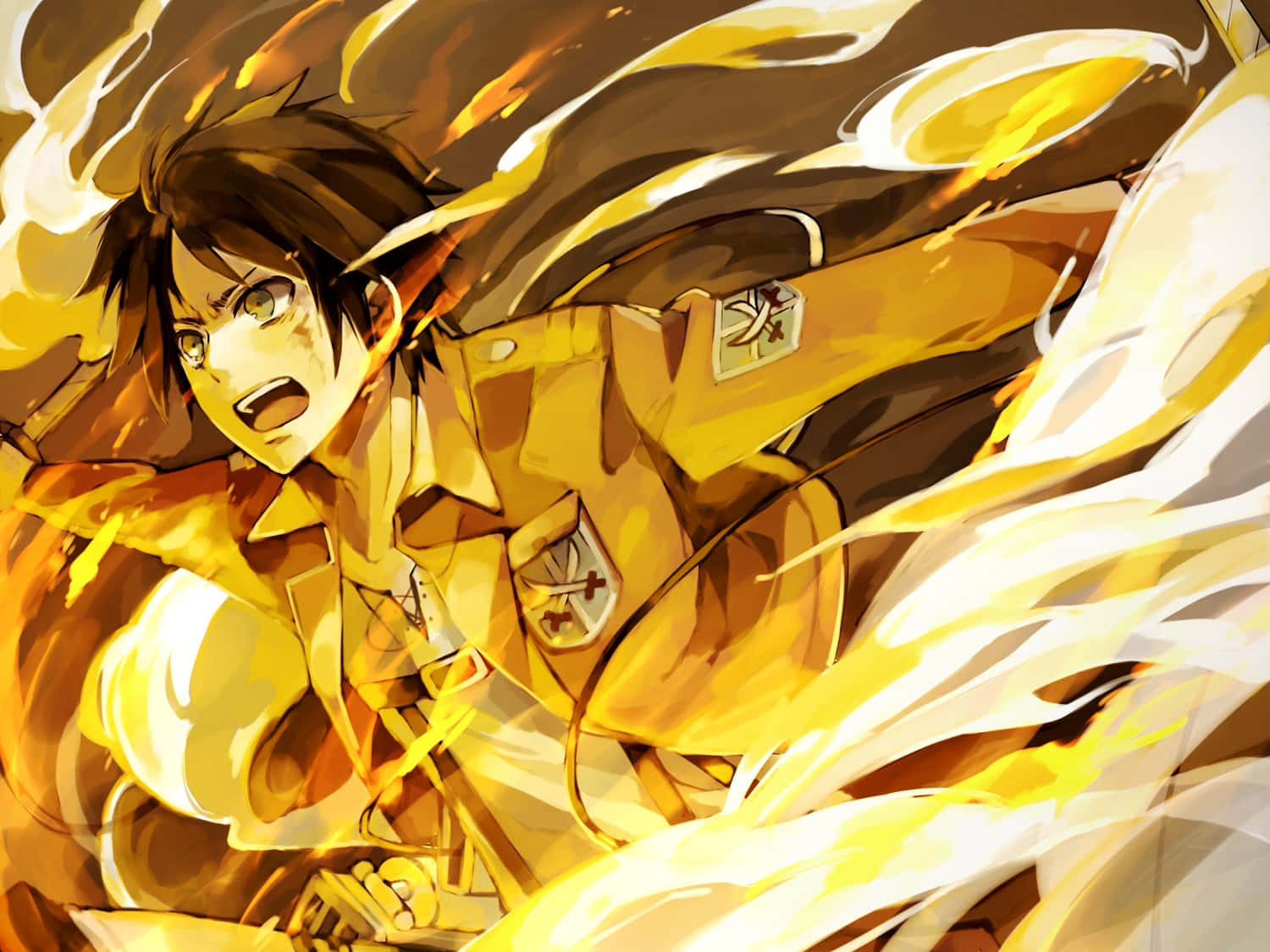 Attack On Titan Anime Eren Yeager Fire Background