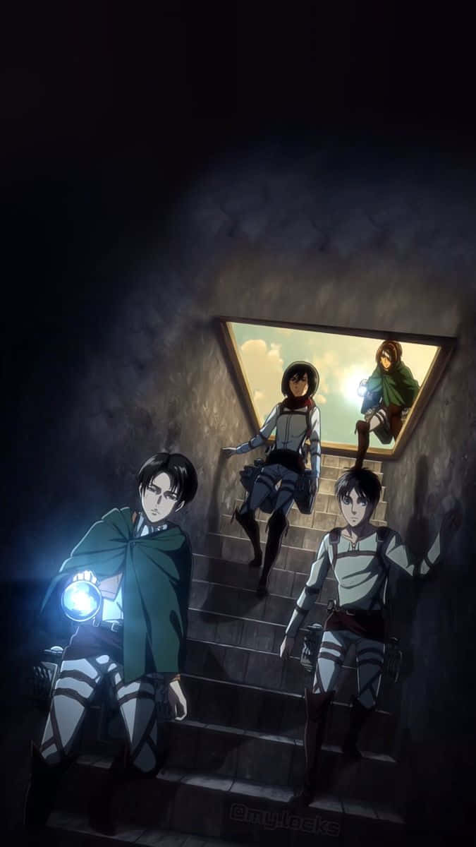 Attack On Titan Anime Going Down Stairs Background
