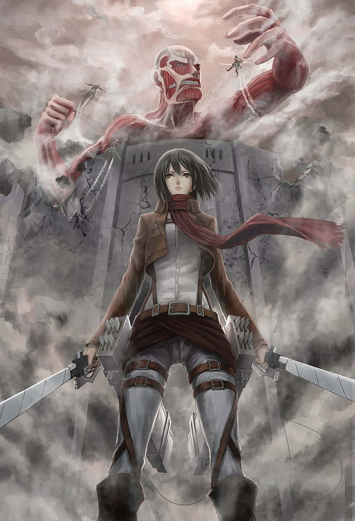 Attack On Titan Anime Mikasa Red Giant Background