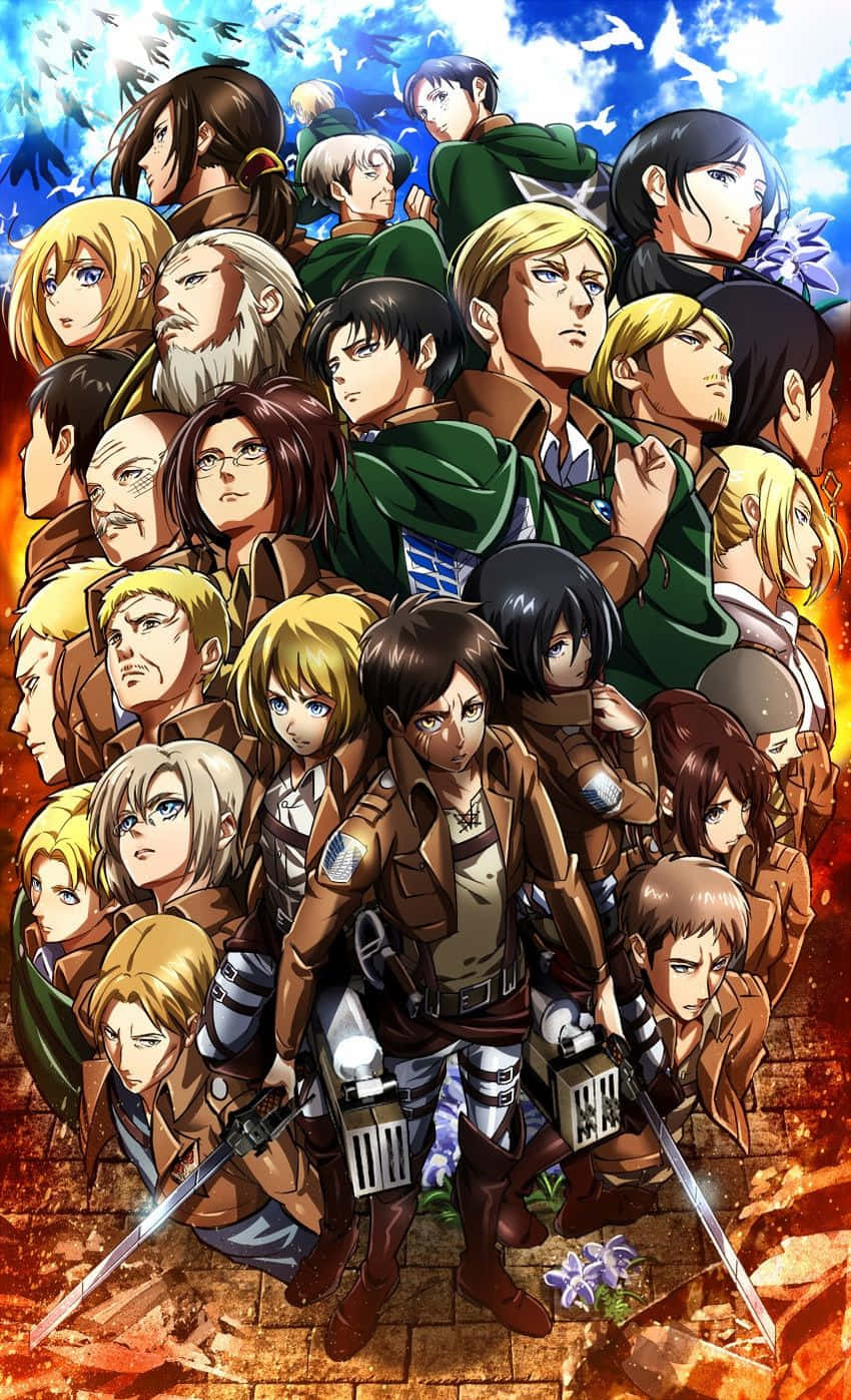 Attack On Titan Anime Under Blue Sky Background