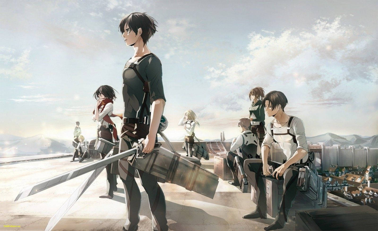 Attack On Titan Characters Eren, Levi, Mikasa Background