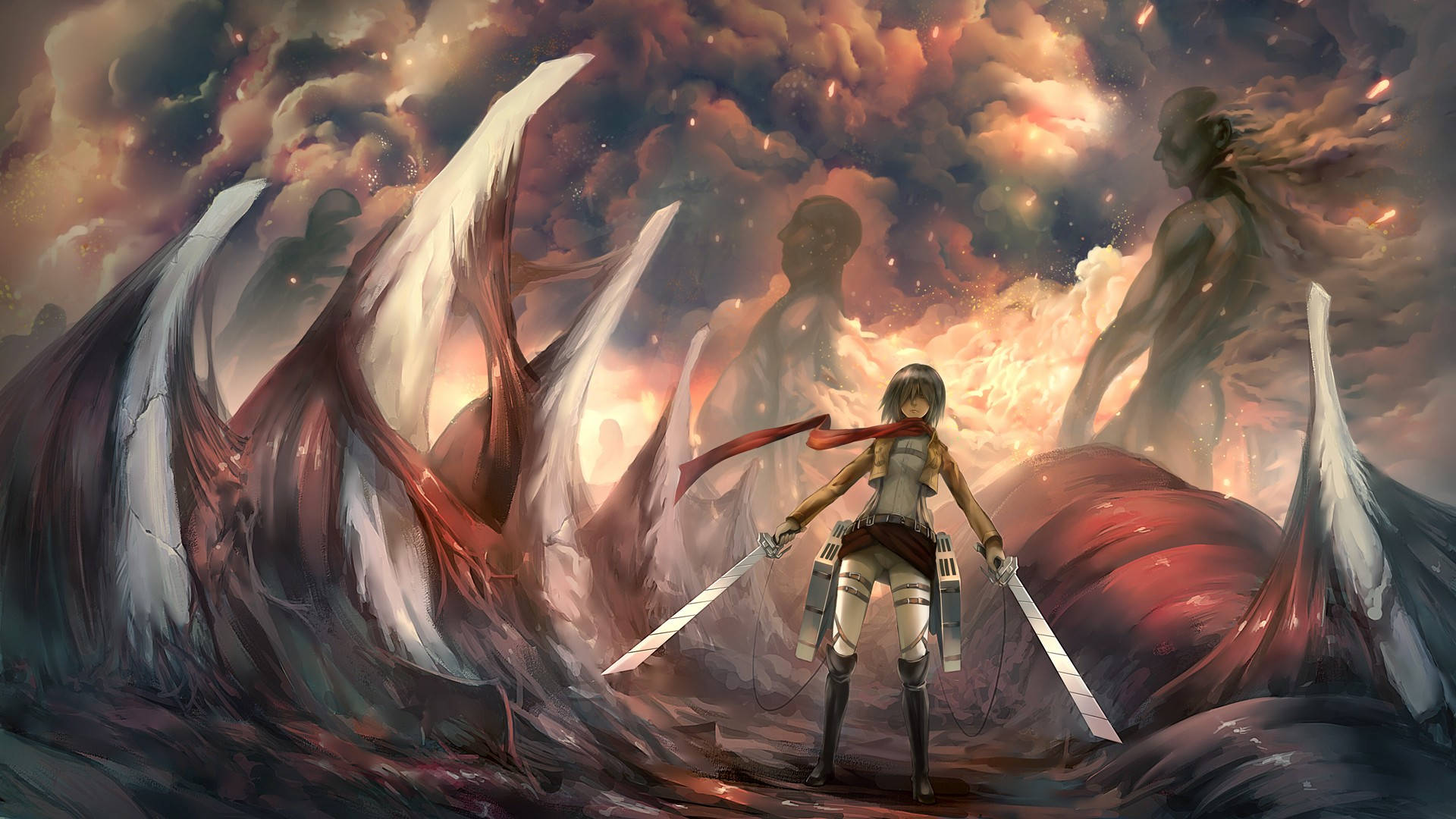 Attack On Titan Characters Mikasa Fighting Background