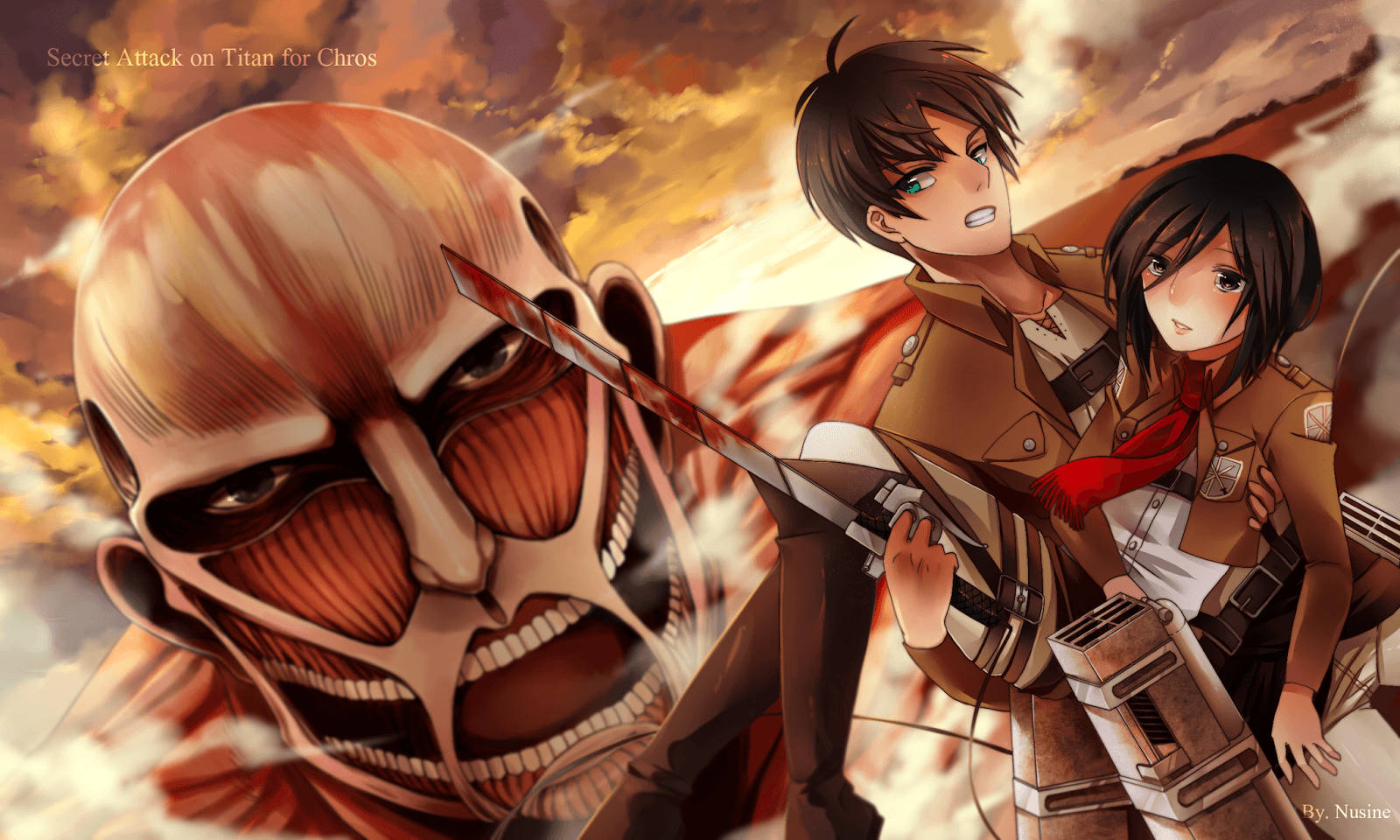 Attack On Titan Eren And Mikasa Fan Art Background