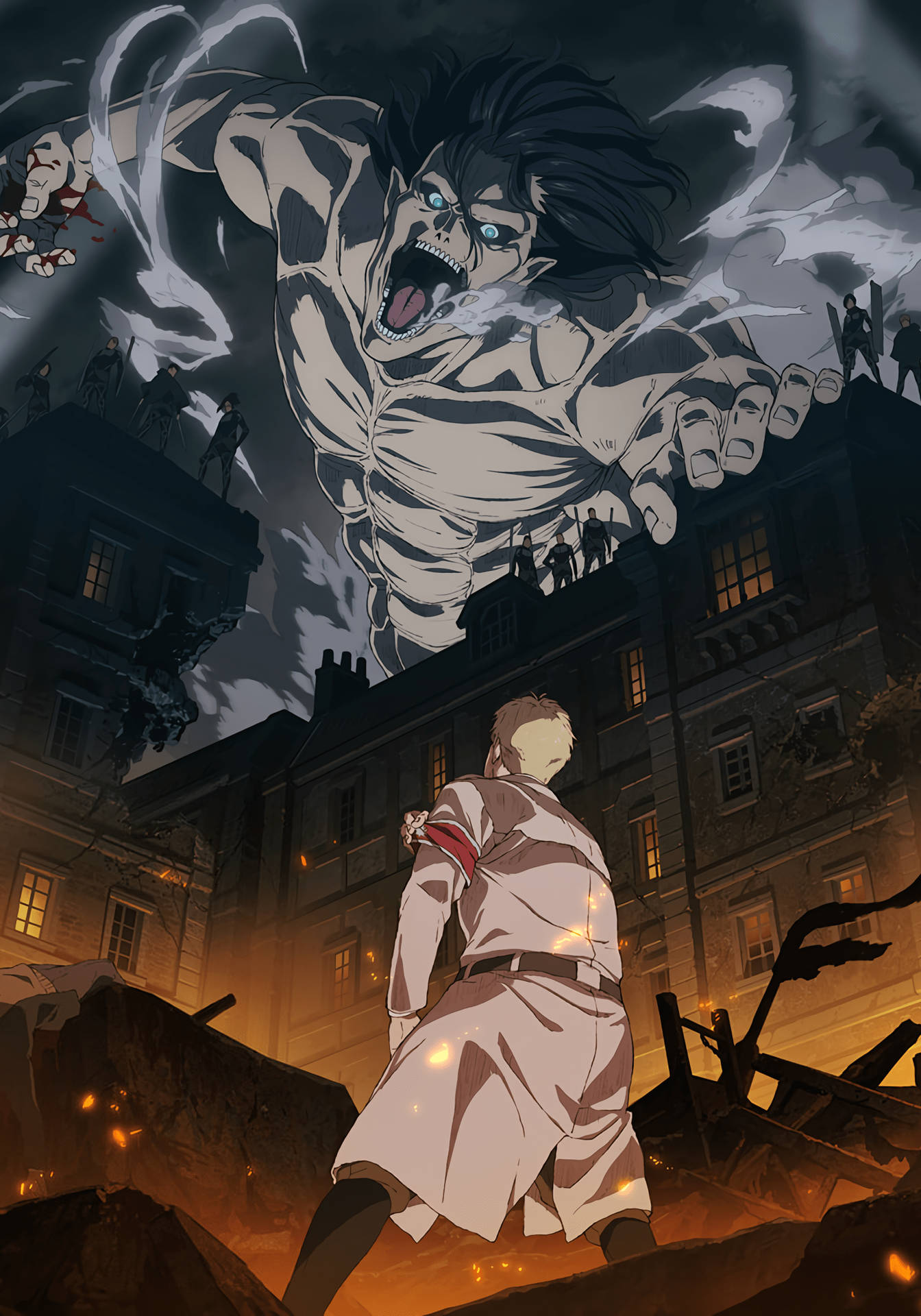 Attack On Titan Titan Eren Attacking A Man Background