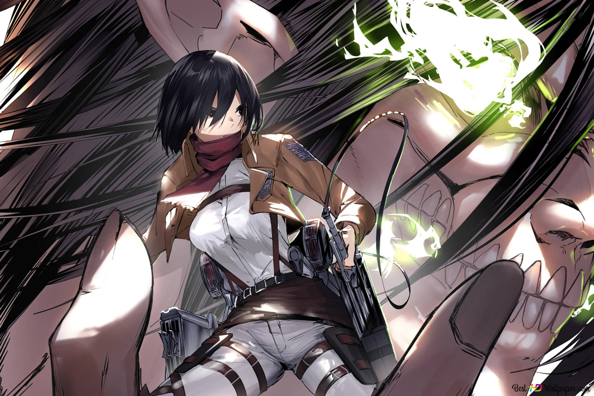 Attack On Titan Titan Eren Carrying Mikasa Background