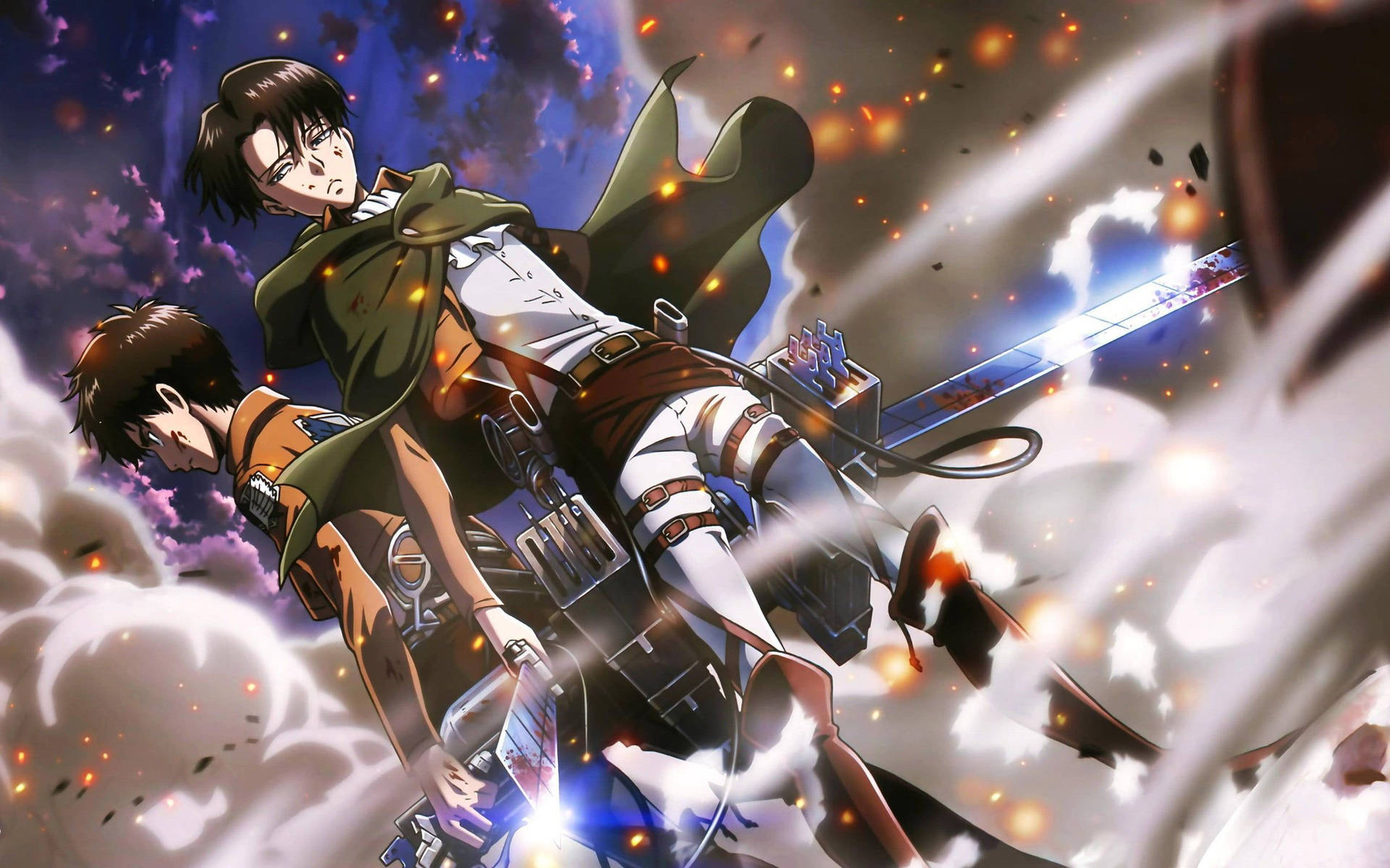 Attack On Titan Titan Eren Posing With Levi Background