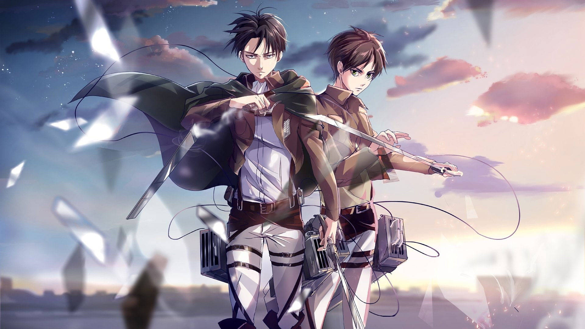 Attack On Titan Titan Eren Walking With Levi Background