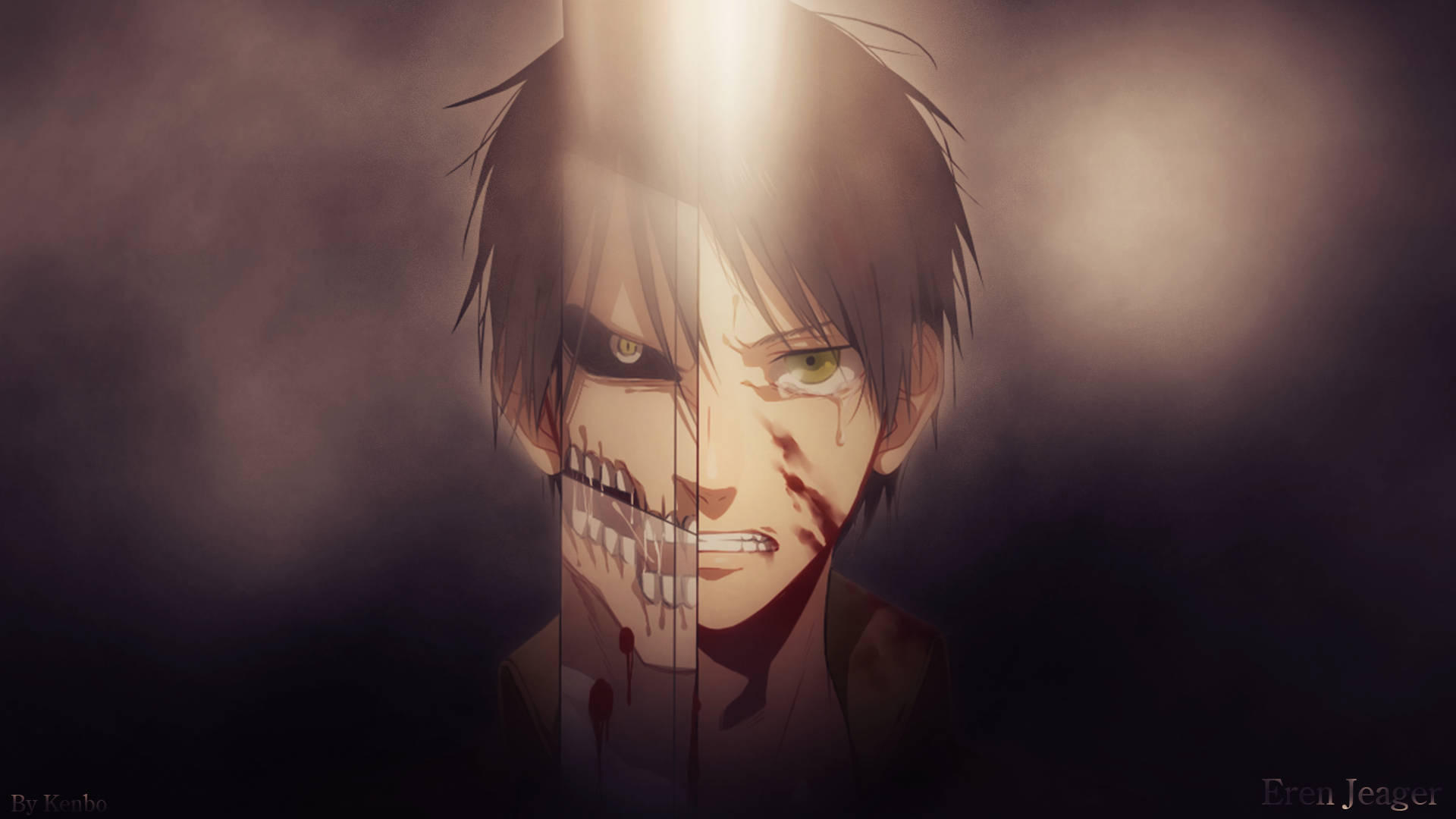 Attack On Titan Titan Eren With A Bleeding Face Background