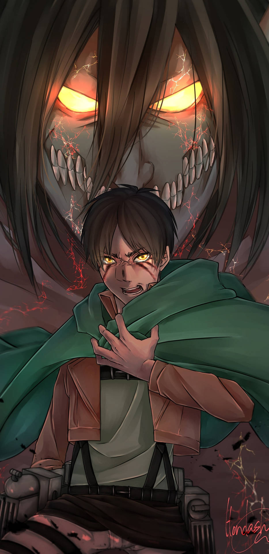 Attack On Titan Titan Eren With Glowing Eyes Background