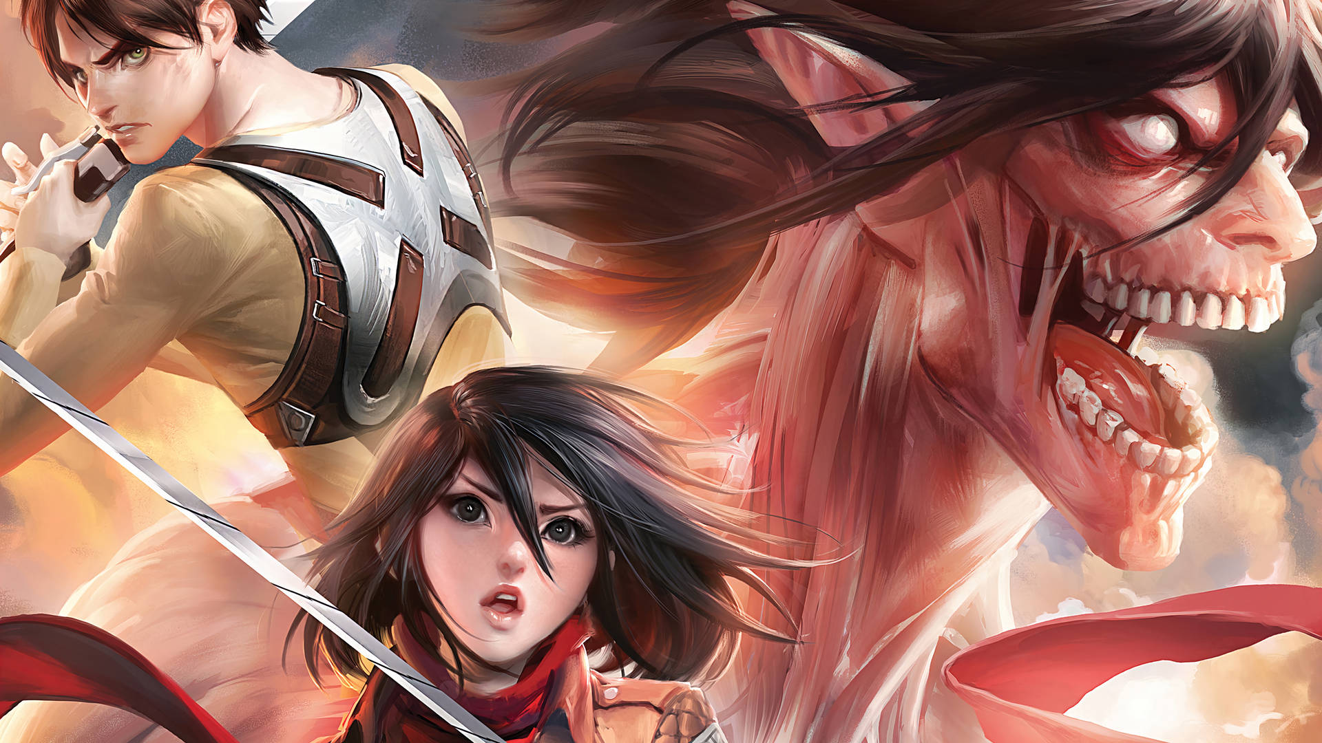 Attack On Titan Titan Eren With Mikasa Ackerman