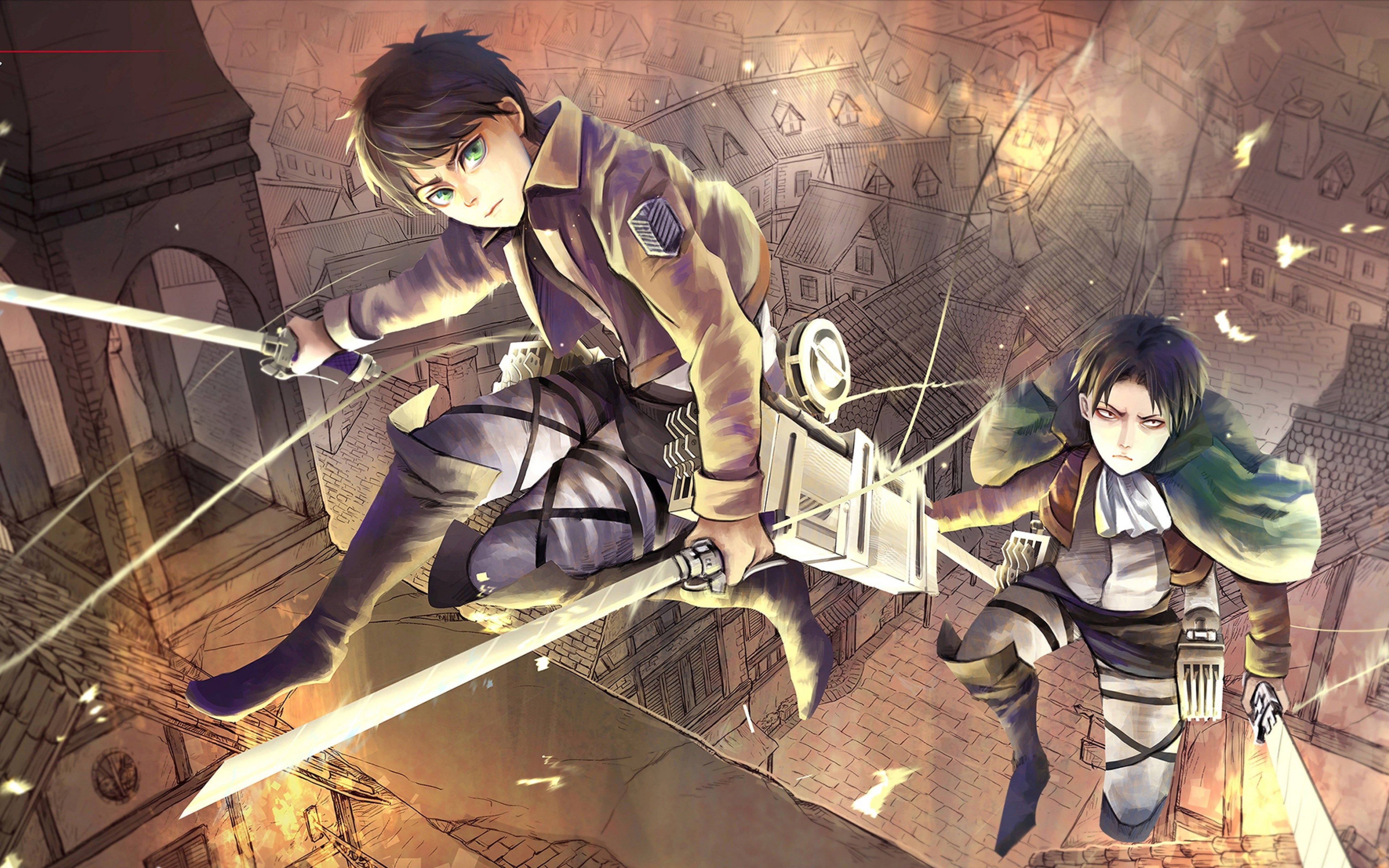 Attack On Titans 4k Eren And Levi Iron Rods