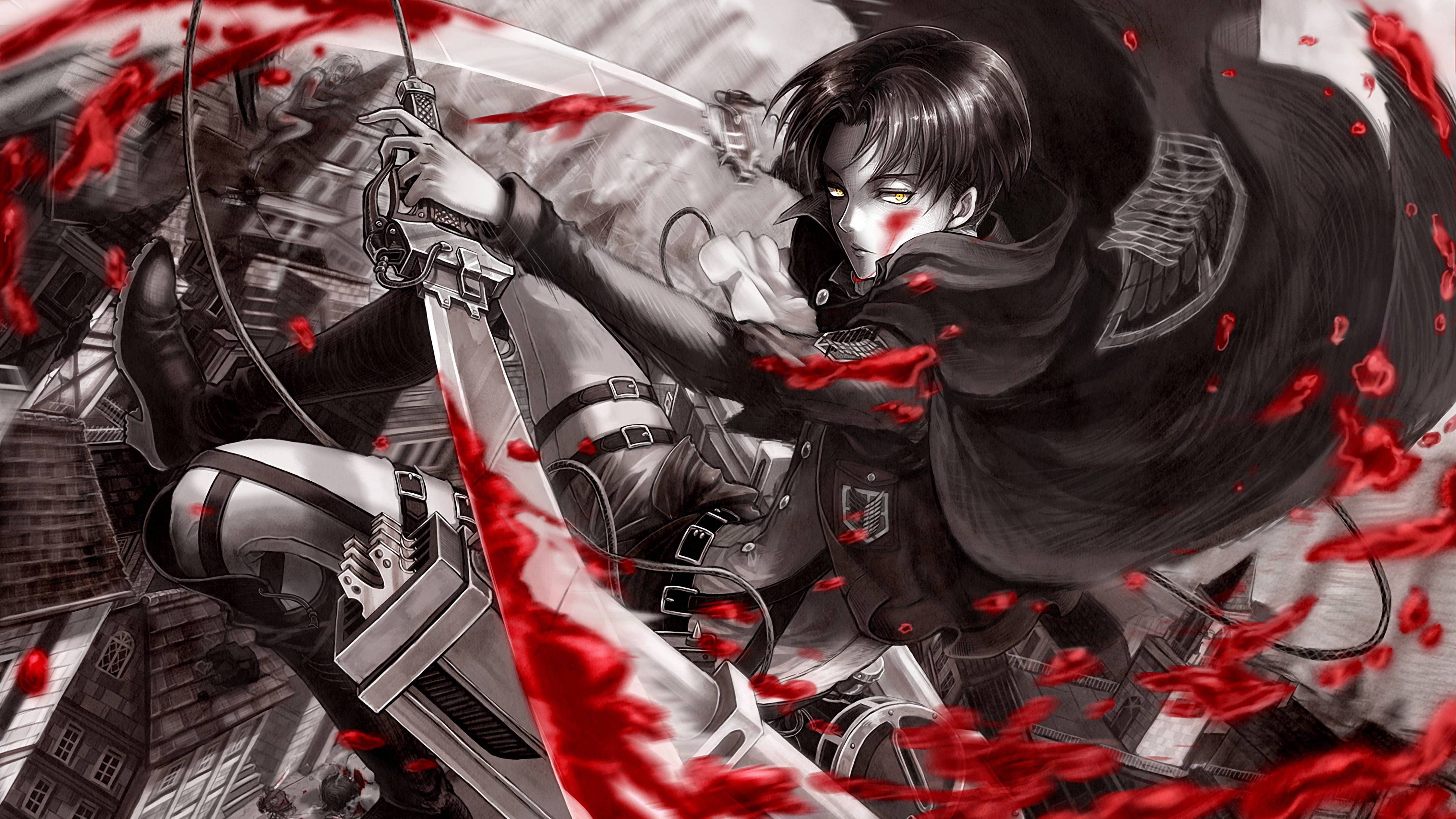 Attack On Titans 4k Eren Yeager Bloody Sword Background