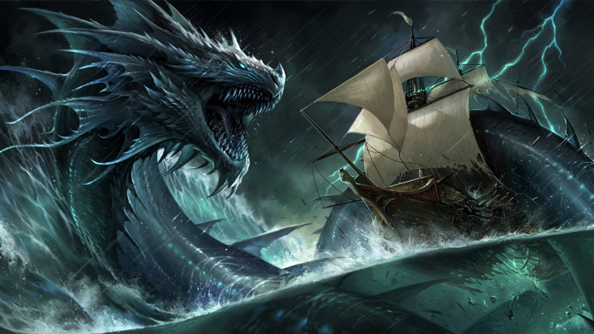 Attacking Leviathan Green Dragon Background