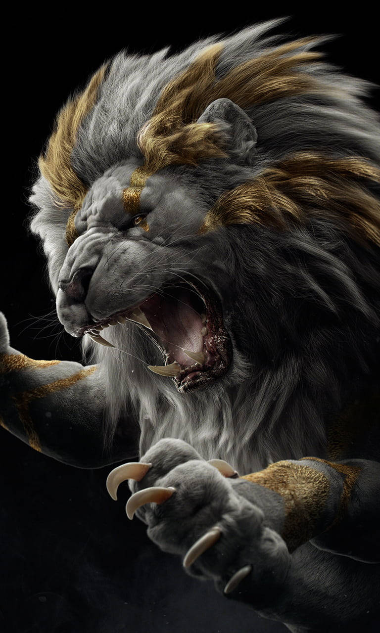 Attacking Lion Phone Background