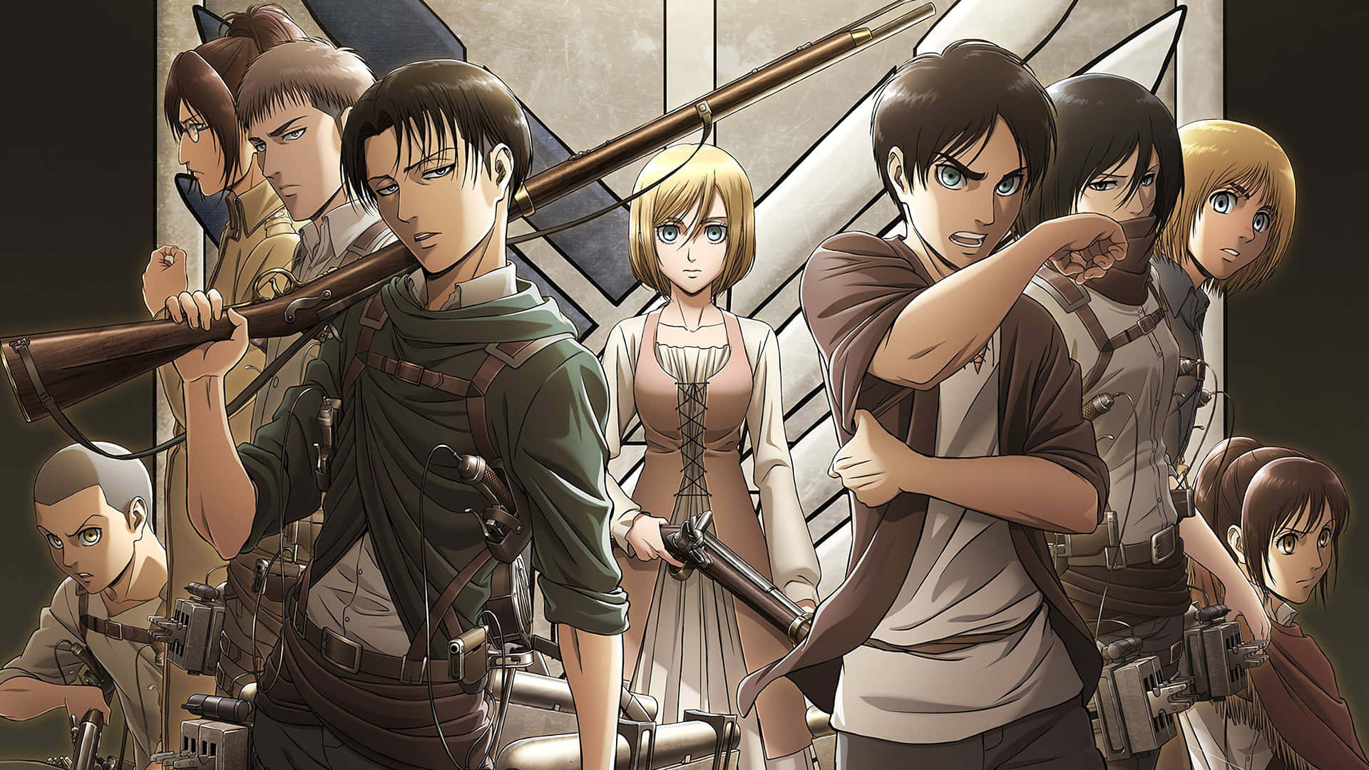 Attackon Titan Characters Readyfor Battle Background