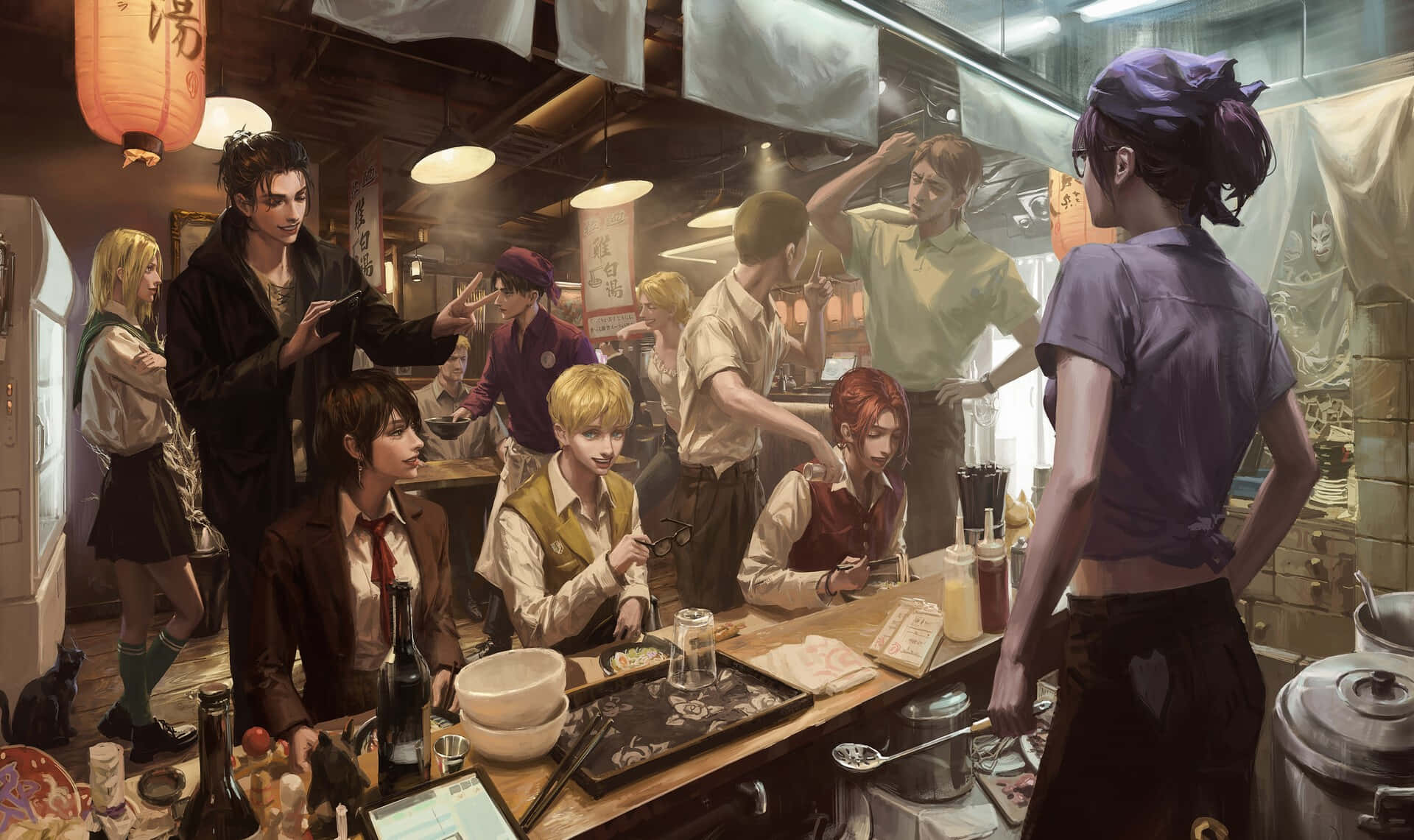 Attackon Titan Characters Relaxingina Bar Background